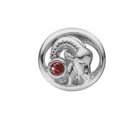 Stenbukken charm i sølv med granat – Christina Jewelry & Watches